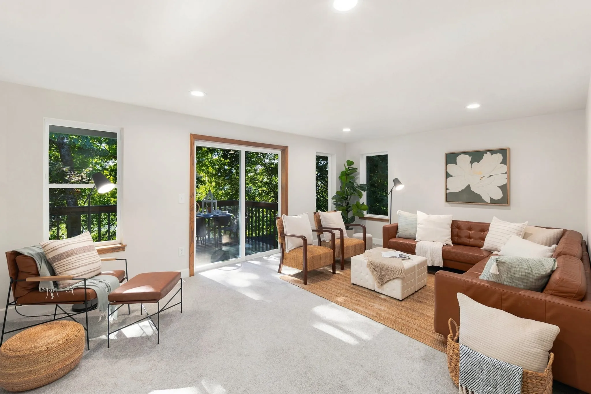 Warm staged family room, the lived-in look virtual staging gives an empty listing