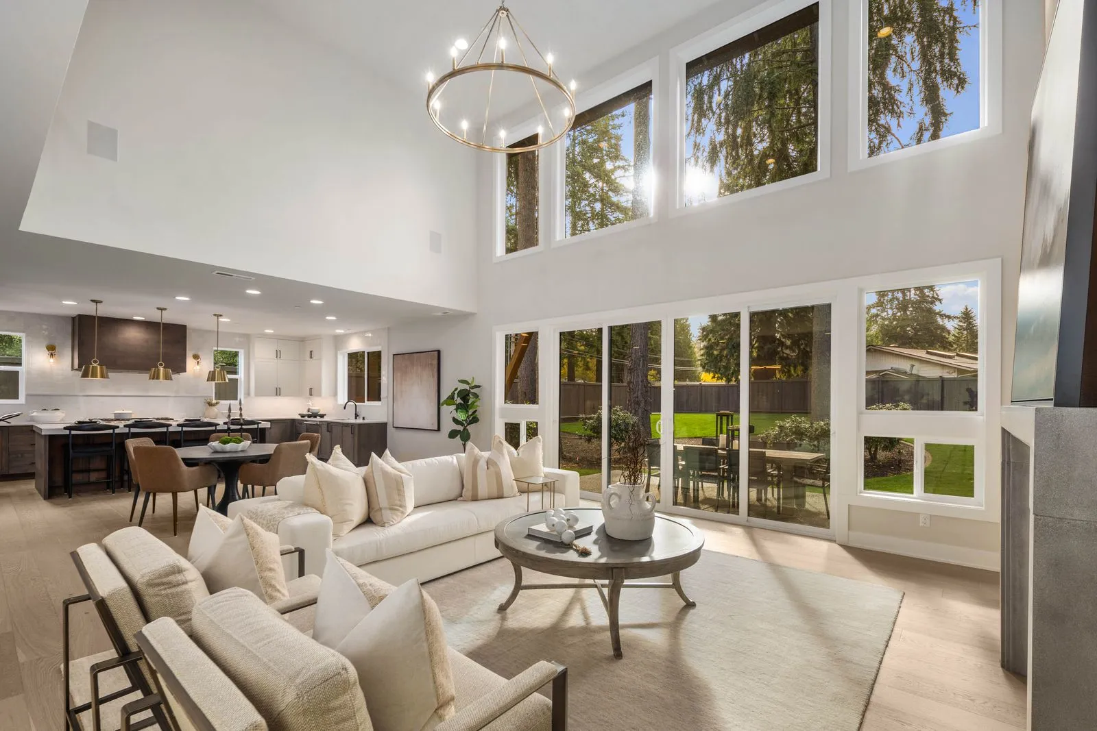 Vaulted living room photographed by ACRE Seattle