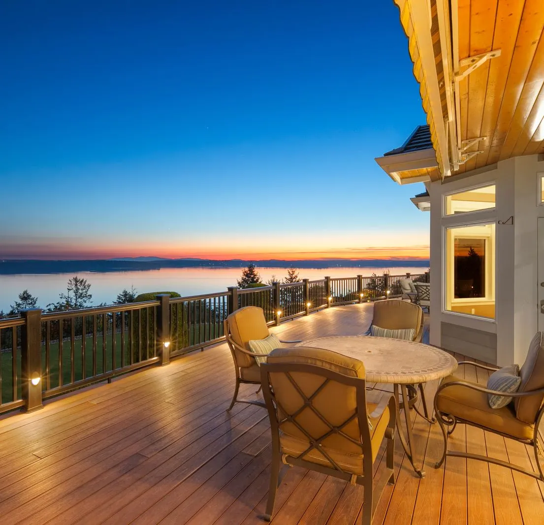 Deck at sunset over Puget Sound, photographed and delivered by noon the next day
