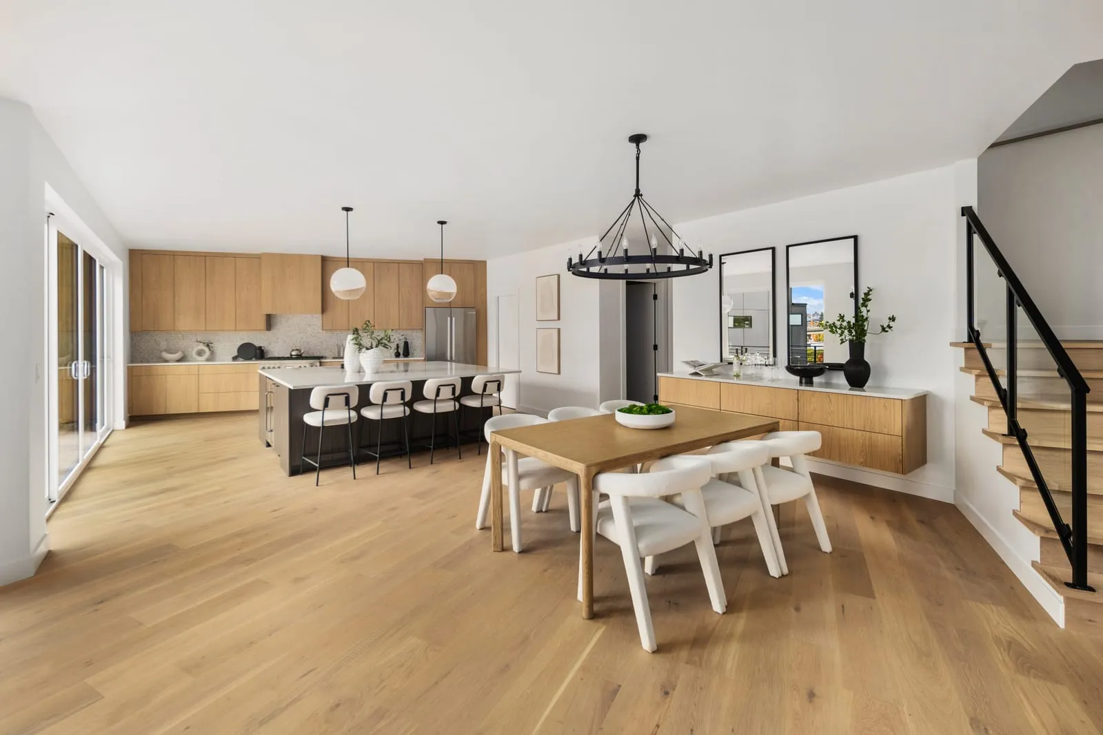 Dining area open to the kitchen in a single sightline