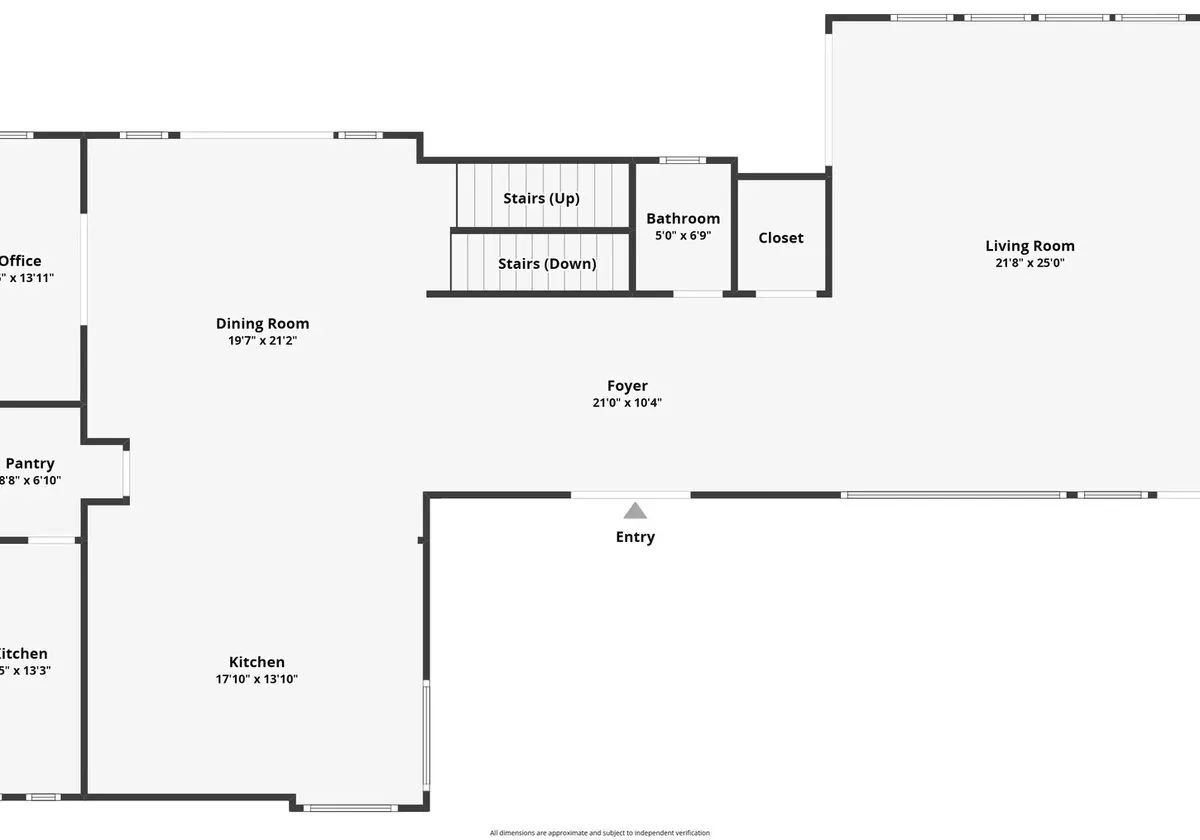 A 2D floor plan by ACRE Seattle: kitchen, dining room, foyer and living room drawn to scale with room dimensions labelled