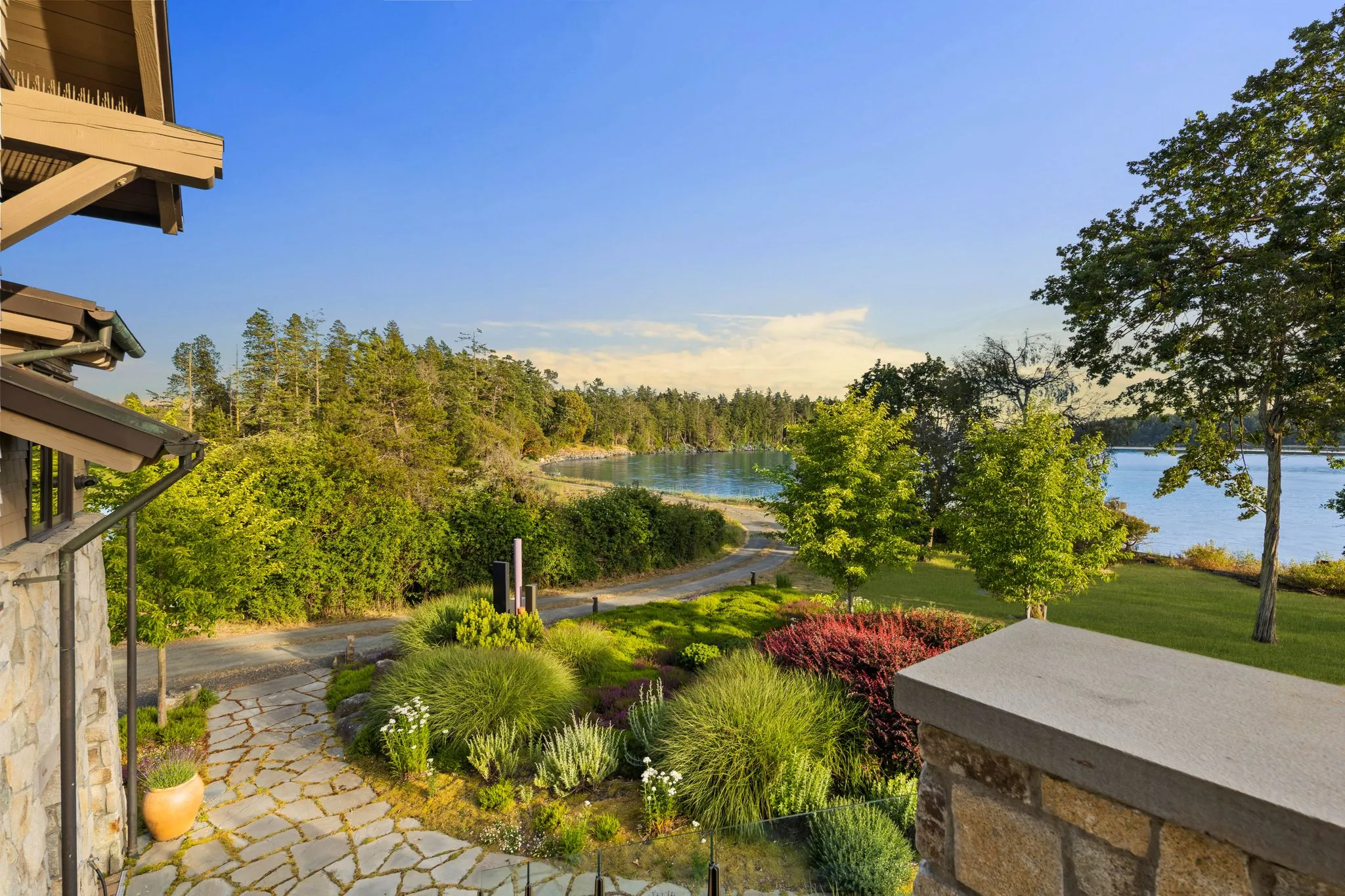 Waterfront deck used as a location for an on-camera agent introduction
