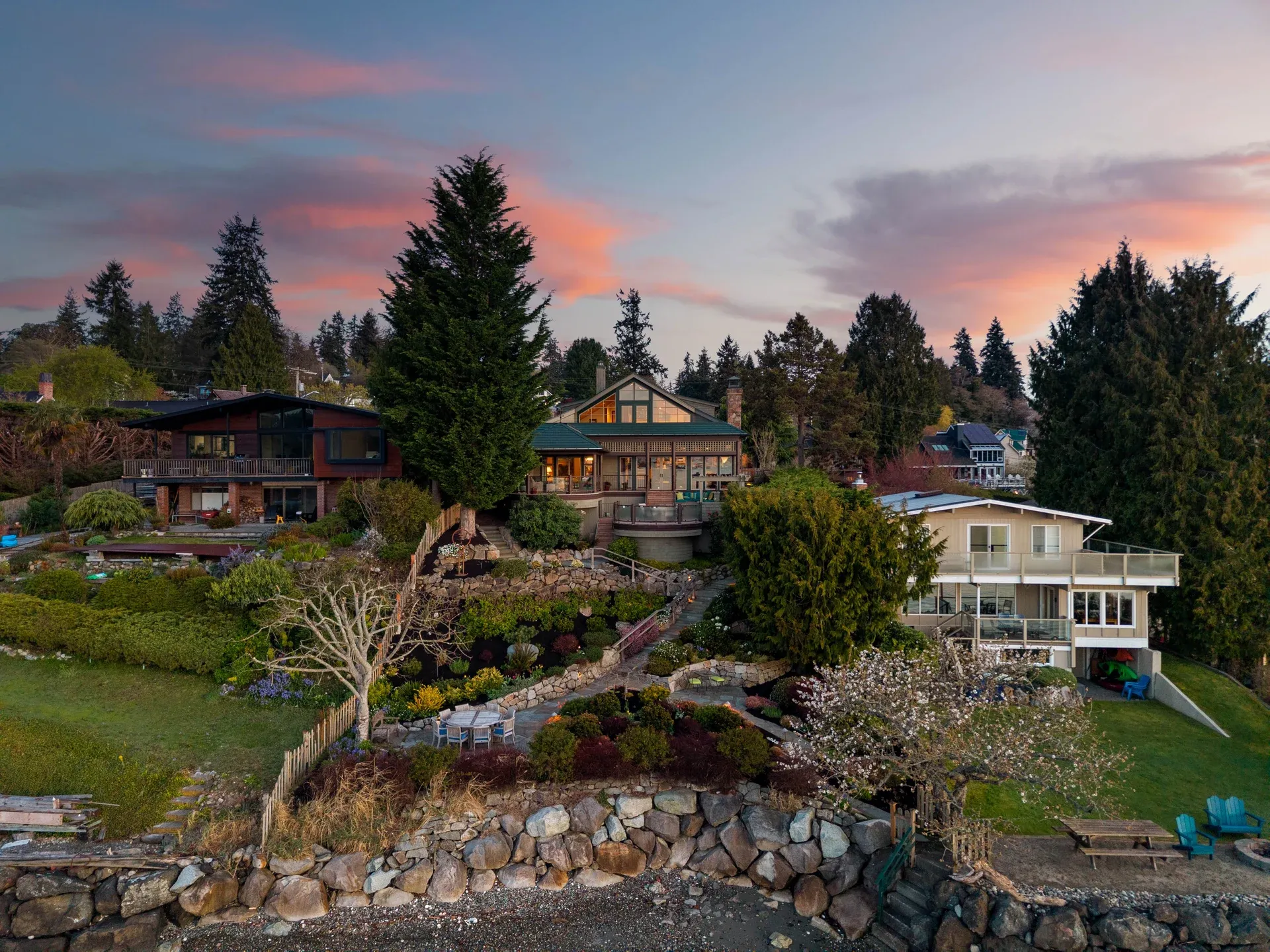 Waterfront homes at twilight, photographed by RE-MEDIA